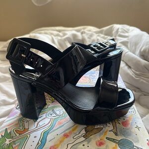 Black Patent Leather Platform Sandals